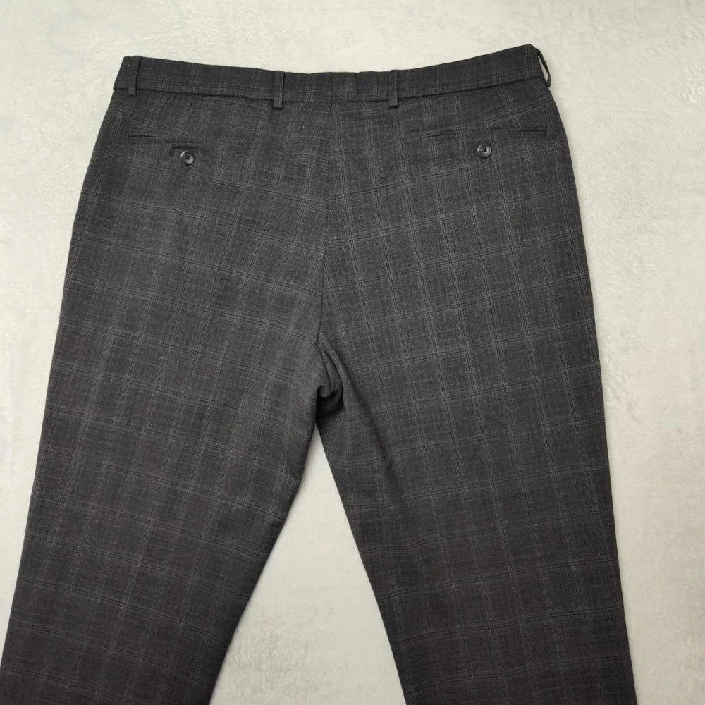 Ballin Pants Mens 38x32 Gray Plaid Dress Slim Tapered Microfiber Flat Stretch‎